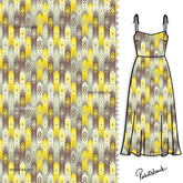 Yellow Gray Ikat Digital Printed Fabric Material